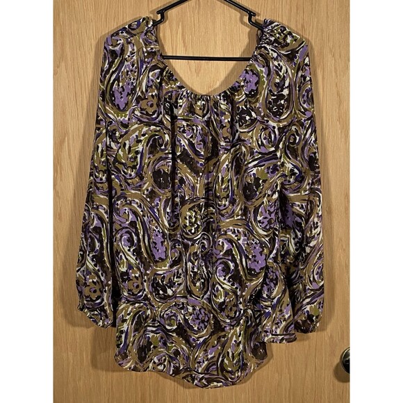 Michael Kors Women's Sz 1X Top Paisley Print Loose Fit Boho Stretch Artsy Career - Picture 1 of 8